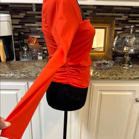 Vibrant Orange Fitted Ruched Blouse large - Picture 2 of 5